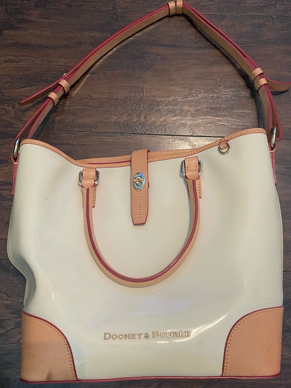 Dooney & Bourke Patent Leather Satchel Tote Off White Cream Shoulder Bag Tote